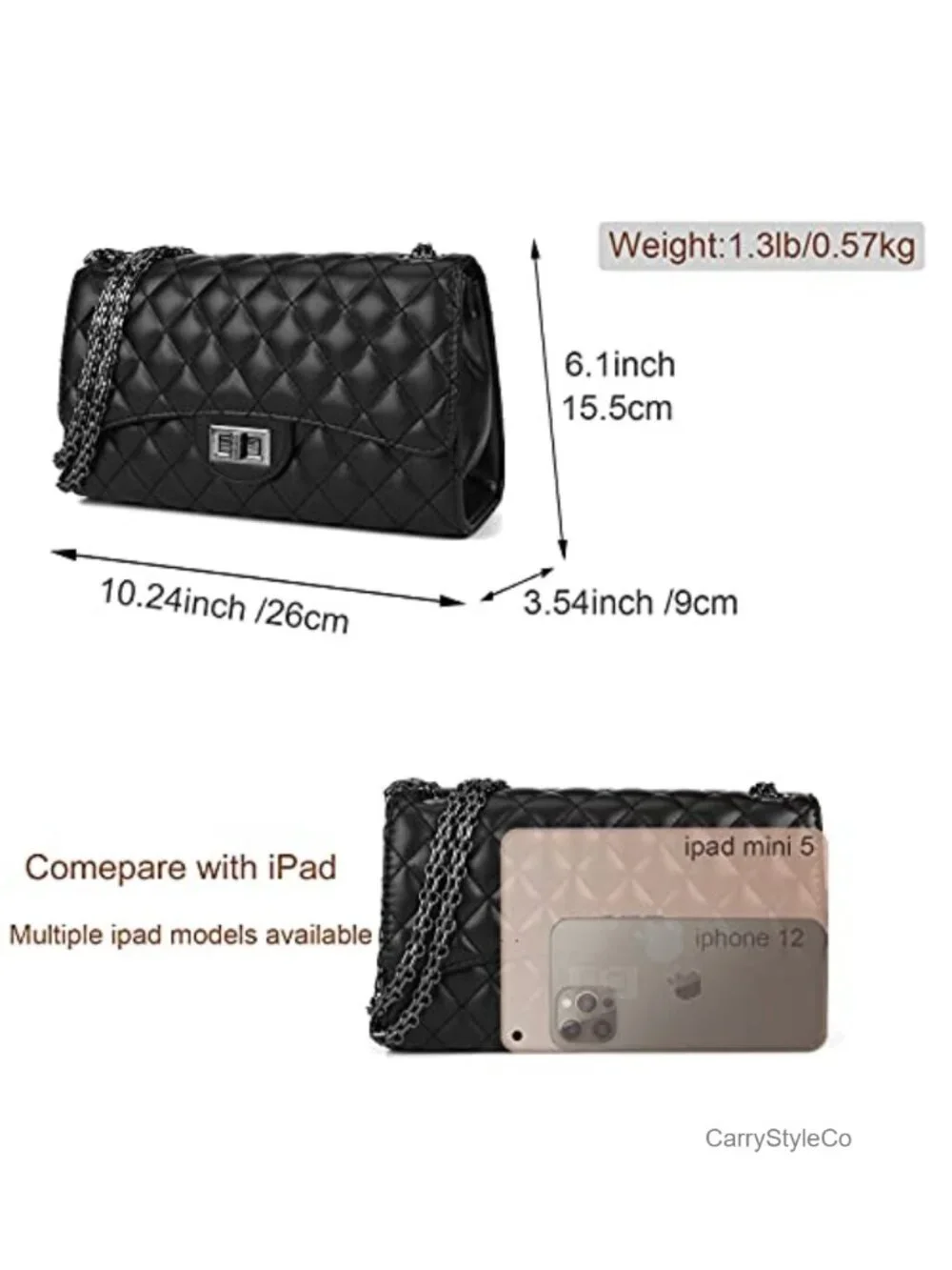 Quilted Faux Leather Crossbody Bag Women Adjustable Chain Strap Shoulder Purse
